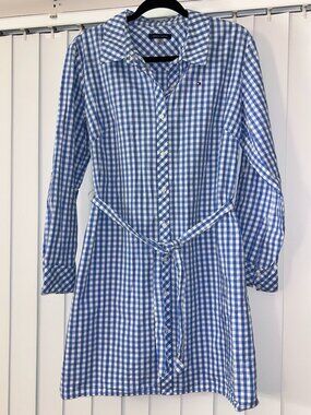 Women's Tommy Hilfiger Blue & White Gingham Shirt Dress Size 10 NWOT